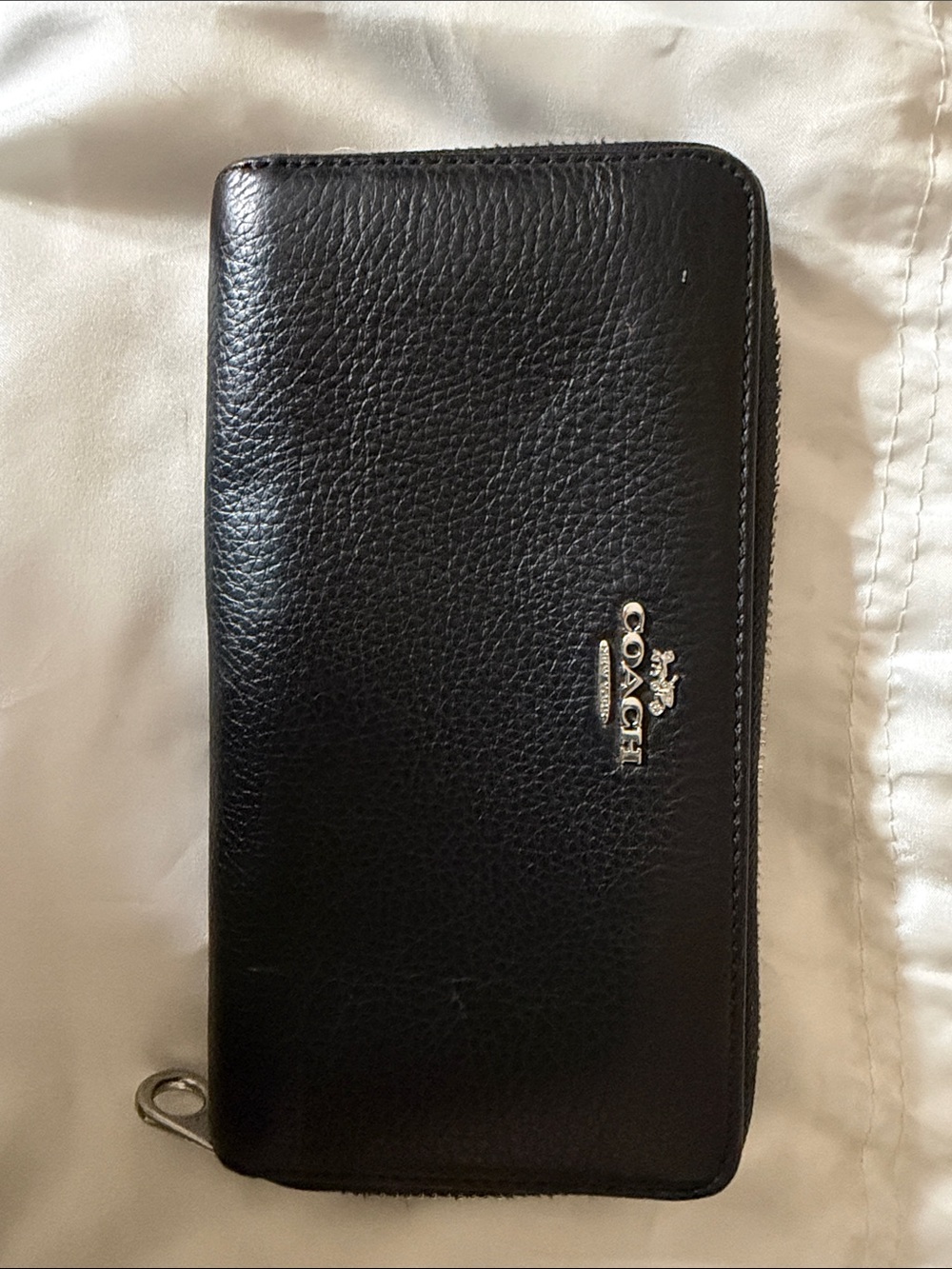 Coach Black Pebbled Leather Zip Around Phone Wallet